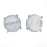 New 14K White Gold 3.54 ctw Round Cabochon Blue Prong Set Moonstone Stud Earring