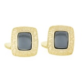 Men's Morelli 14K Gold Cushion Cabochon Bezel Hematite Roman Numeral Cuff Links