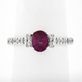 14k White Gold Oval Pinkish Red Spinel Solitaire & Round Diamond Accents Ring