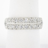 Vintage Platinum 1.0 ctw Dual Row Fishtail Pave Diamond Stack Wedding Band Ring