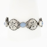 Antique Lauritz Jensen Pierced Silver Foliage L.J 830S 14 Moonstone Bracelet