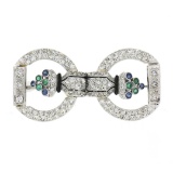 Antique Art Deco Platinum 2.25 ctw Diamond Emerald Sapphire Floral Pin Brooch
