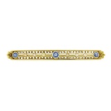 Antique 14k Yellow Gold Bezel Sapphire Seed Pearl Bead Open Work Bar Pin Brooch