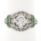 Antique Art Deco Plat GIA European Diamond & Emerald Mil grain Etched Domed Ring