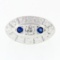 Vintage 14k White Gold 0.25 ctw Round Diamond & Sapphire Floral Oval Platter Rin