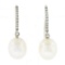 New 14k White Gold 0.10 ctw Pave Diamond Hook Earrings w/ White Pearl Drop Dangl