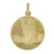 Solid 14k Yellow Gold Detailed Two Towers Medallion Charm Pendant w/ Dual Finish