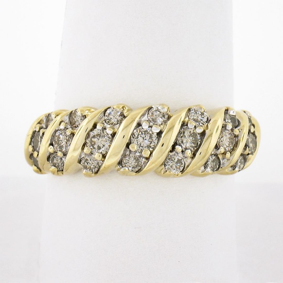 10k Yellow Gold 0.84 ctw Fancy Light Champagne Round Diamond Scalloped Band Ring