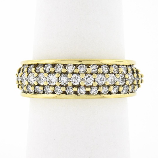 Jose Hess 18k Gold 0.90 ctw Round Prong Diamond Multi Row Grooved Wide Band Ring