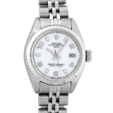 Rolex Ladies Stainless Steel White Dial White Gold Fluted Bezel Wristwatch