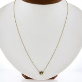 Antique 14k Gold 0.03 ctw Buttercup Diamond Solitaire Pendant w/ Adjustable Chai