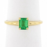 NEW Classic 14k Gold 0.51 ctw Prong Set Emerald Cut Emerald Solitaire Petite Rin