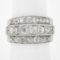 Antique Edwardian Platinum 2.75 ctw Chunky Old Mine Diamond 3 Row Wide Band Ring