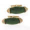 Vintage 14k Yellow Gold Long Marquise Shaped Jade Rope Pattern Swivel Cuff Links