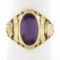 Collectible Antique 14k Yellow Gold Oval Bezel Set Amethyst Detailed Class Ring