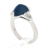 NEW Platinum Gubelin 5.63 ctw Triangle Cabochon Sapphire Pear Diamond 3 Stone Ri