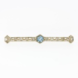 Antique Edwardian 14k Gold 2.28 ctw Round Aquamarine European Diamond Bar Brooch