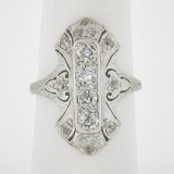 Antique Edwardian Platinum 1 ctw Old Diamond Milgrain Detailed Long Dinner Ring