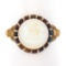 Antique Victorian 18k Yellow Gold GIA 9.46mm Pearl w/ Floral Side Solitaire Ring