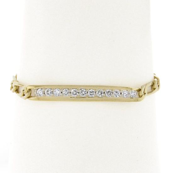 Unisex 14k Yellow Gold 6.75" 0.85 ctw Diamonds ID Figaro Link Chain Bracelet