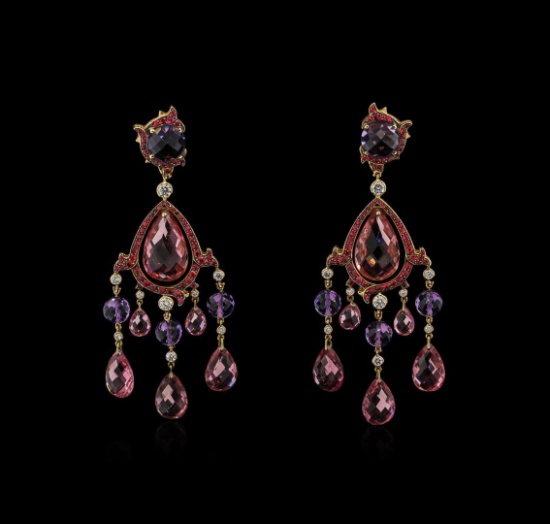 Ralph Lauren 54.06 ctw Multi Gemstone and Diamond Earrings - 18KT Rose Gold