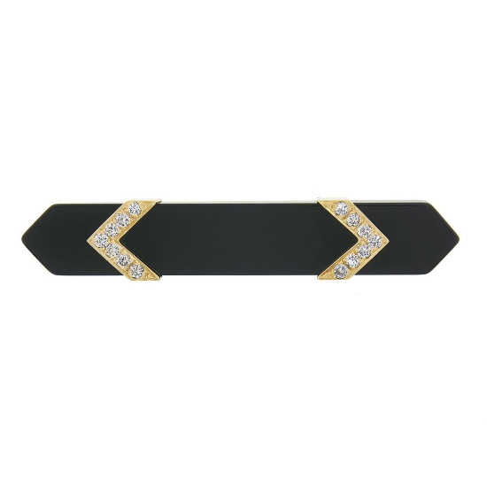 Vintage 14k Gold Black Onyx Bar Pin Brooch Accented w/ 0.42 ctw Diamond 2 Arrows