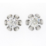 NEW 14K White Gold 0.85 ctw European Diamond Buttercup Prong Flower Stud Earring