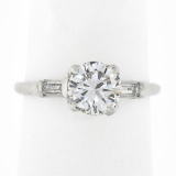 Vintage Platinum 1.14 ctw GIA Round Diamond w/ Baguette Accent Engagement Ring