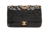 Chanel Black Leather Chain Double Flap Shoulder Bag