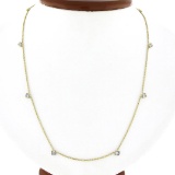 NEW 14K Gold 1.14 ctw Bezel Station Princess Diamond by the Yard Chain Necklace