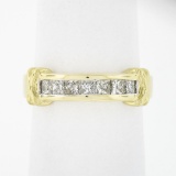 18k Yellow Gold 0.70 ctw Channel Set Princess Cut Diamond w/ 