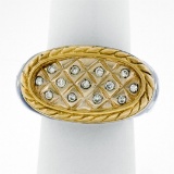 Vintage Fidia Gioiellli 18K Gold Diamond Blue & Green Enamel Large Band Ring Sz5