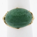 Vintage 14K Gold Oval Cabochon Cut Green Stone Twisted Wire Open Work Band Ring