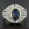 Vintage 14k TT Gold Cabochon Blue Star Sapphire w/ Round Diamond Cocktail Ring