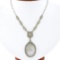 Antique Art Deco 14K Gold Camphor Glass Diamond Filigree Link Pendant Necklace