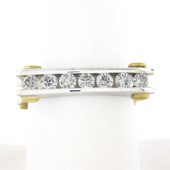 14k TT Gold 0.60 ctw Round Channel Diamond Matte Squared Screw Double Band Ring