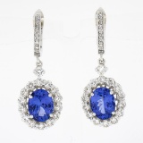 NEW 14k White Gold Oval Tanzanite & Round Brilliant Diamond Drop Dangle Earrings
