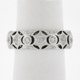 Solid 18K White Gold 0.76 ctw Star Pave & Bezel Diamond Open Work Wide Band Ring