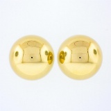 14k Yellow Gold Large Simple 14mm Polished Puffed Round Bead Ball Stud Earrings