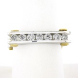 14k TT Gold 0.60 ctw Round Channel Diamond Matte Squared Screw Double Band Ring