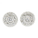 18k White Gold 0.80 ctw Round Brilliant Cut Diamond Halo Cluster Stud Earrings