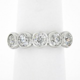 NEW Platinum 1.97 ctw Milgrain Bezel European Diamond 5 Stone Wedding Band Ring