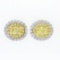NEW 18K TT Gold 1.0 ctw Fancy Yellow & White Diamond Dual Halo Oval Stud Earring