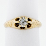 Antique Victorian 14K Gold.40 ctw Cushion Old Mine Diamond Belcher Solitaire Rin