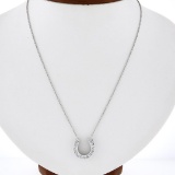 Vintage 14k White Gold .39 ctw Round Pave Diamond Lucky Horseshoe Pendant Neckla