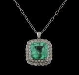 18.09 ctw Emerald and Diamond Pendant With Chain - 14KT White Gold