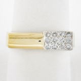 14K TT Gold 0.20 ctw Round Brilliant Pave Diamond Polished High Geometric Ring