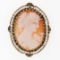Large Vintage 14k Yellow Gold Carved Shell Cameo Pearl Frame Halo Brooch Pendant