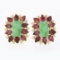 Vintage 18k Gold 8.60 ctw Rectangular Jade w/ Pear Ruby Diamond Statement Earrin