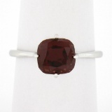 NEW 14k White Gold 2.5 ctw Cushion Rhodolite Garnet Prong Open Work Solitaire Ri
